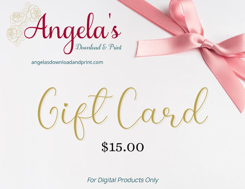 Virtual E-Gift Card - Printable download - Angela's Download & Print